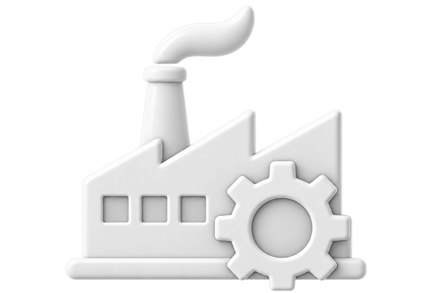 White factory and gear icon representing assembly line conveyor manufacturing