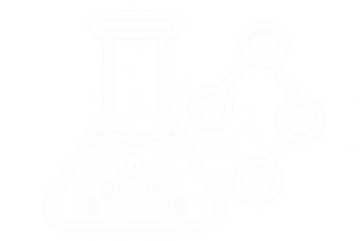 Laboratory flask and connected molecular diagrams representing conveyor engineering and industrial materials research