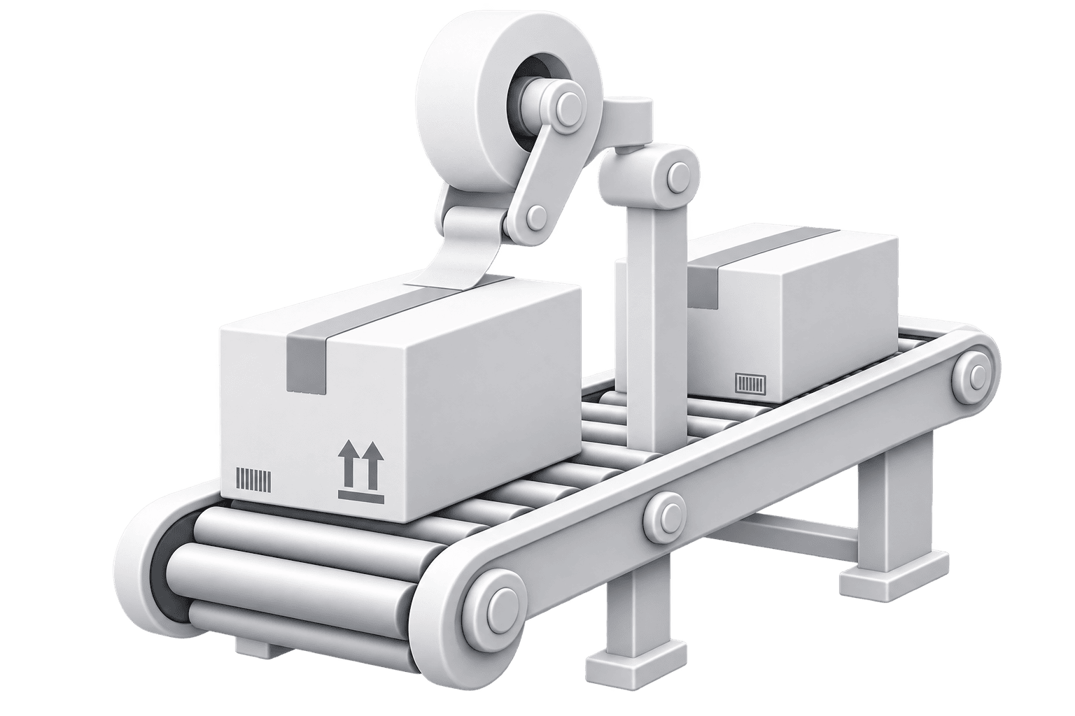 Illustration of boxes moving on a powered roller conveyor