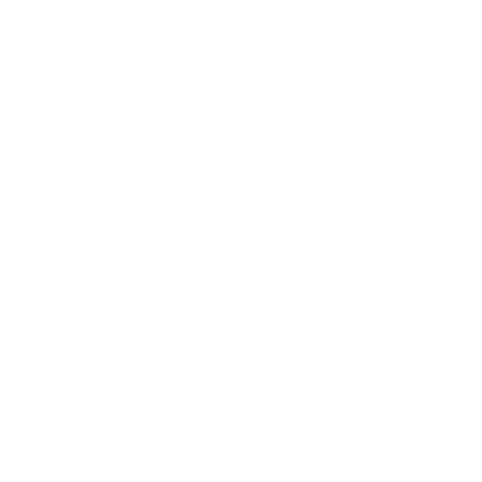 White recycling symbol and wheeled waste bin icon
